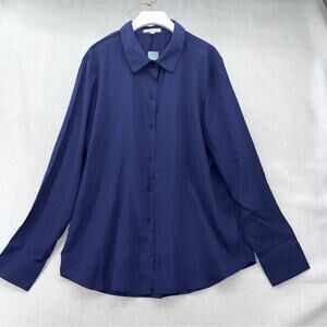 NWT Women’s Maurices Long Sleeve Button Down Blouse Shirt Navy Blue size XL